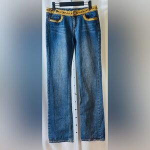 My Tribe Leather Trim Embellished Western Jeans Rise 8.5” Inseam 33” size 28‎